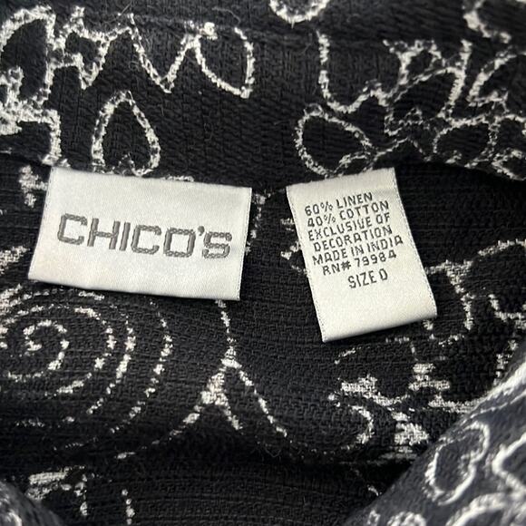 Chico’s 0 Black, White & Red Print Jacket Woman Size 4 Linen Blend Button Front - Picture 4 of 10